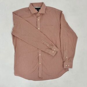 Banana‎ Republic Men’s L 16-16.5 Orange White Plaid Dress Shirt Non Iron Cotton